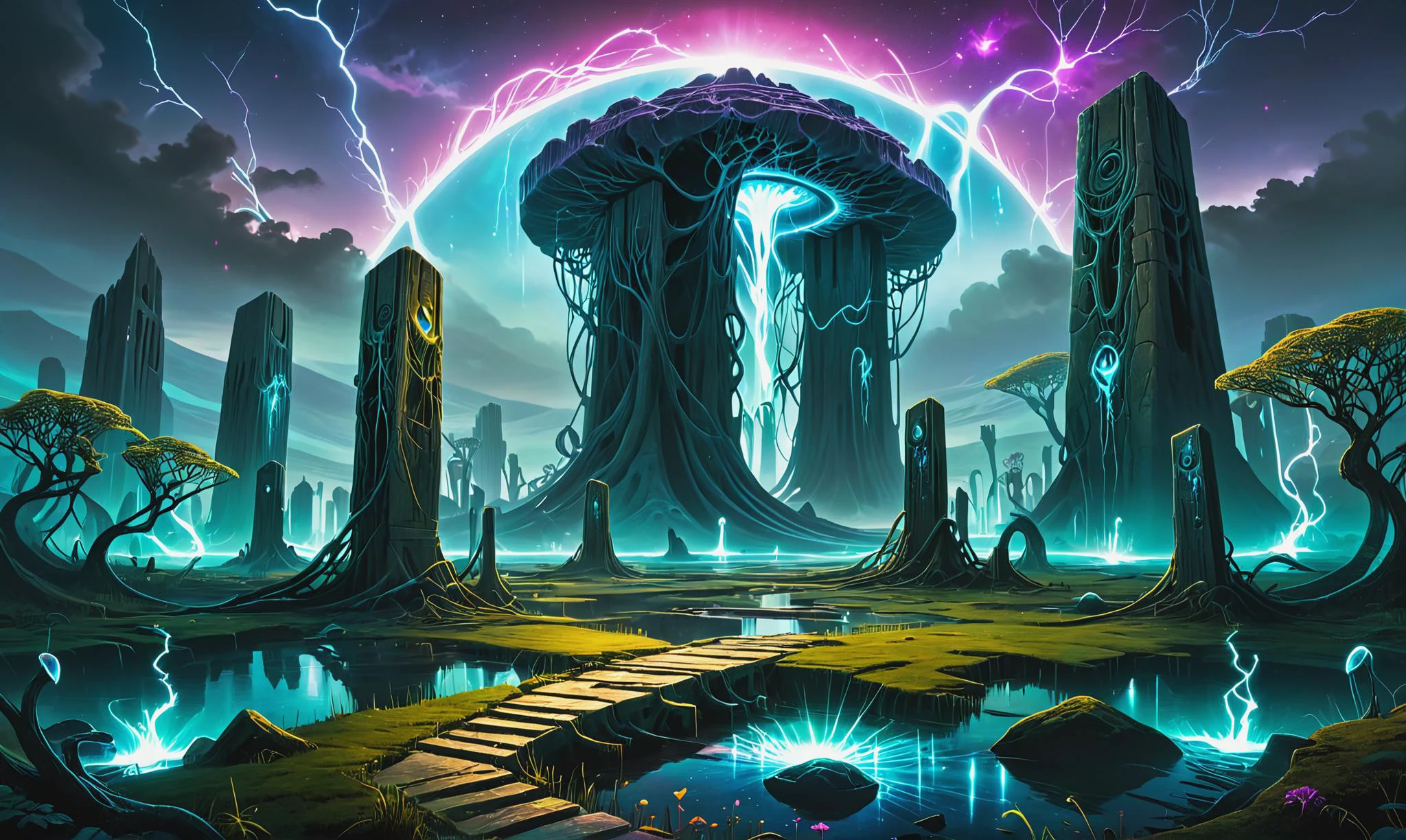 Beautiful detailed digital illustration of a Quantum explorer unraveling mysteries of alternate dimensions at a Marshland of spectral will-o'-wisps, <lora:Arcane_Ruins_XL:0.7> arcane ruins, <lora:xl_more_art-full_v1:0.4>