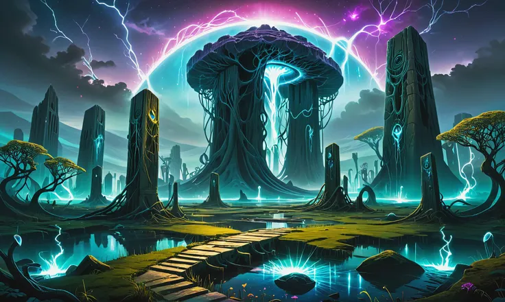 Beautiful detailed digital illustration of a Quantum explorer unraveling mysteries of alternate dimensions at a Marshland of spectral will-o'-wisps, <lora:Arcane_Ruins_XL:0.7> arcane ruins, <lora:xl_more_art-full_v1:0.4>