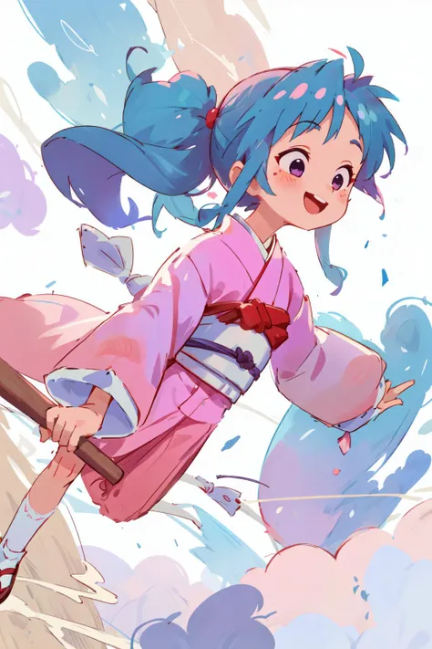 1girl, solo, 1girl,pink kimono,japanese clothes,sleeves past wrists, smile, dynamic angle, masterpiece, best quality, colorful, <lora:botan:0.7>