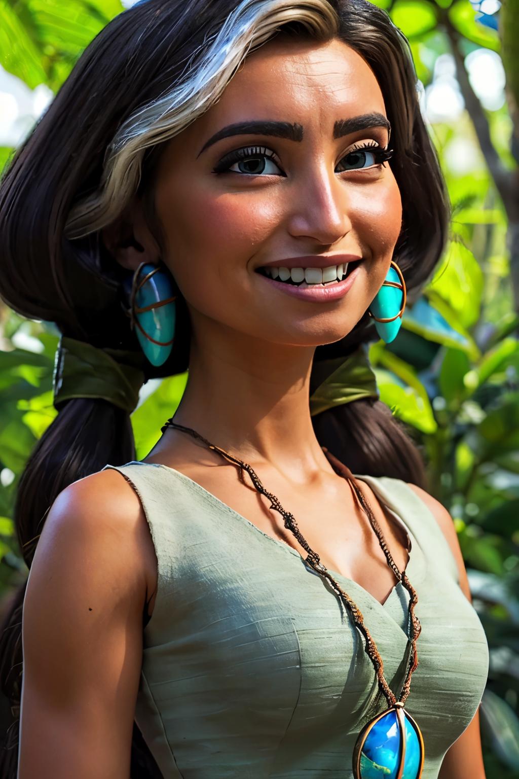 A close up of a woman with a necklace and earrings - SeaArt AI