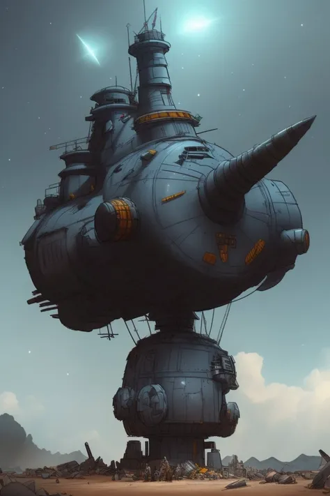 <lora:pettsonAI:1>, PetssonAI, ((best quality)), ((masterpiece)), (detailed), asteroid spaceship, scrap yard, bolt on cannons, goblin space ship, detailed background, 4K resolution, unreal engine, high resolution wallpaper, sharp focus