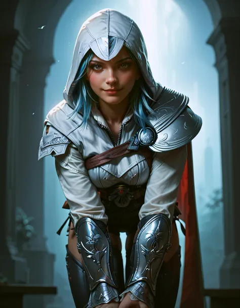 score_9, score_8_up, score_7_up,
eula wearing ez1o armor,blue hair,
hood up, leaning forward,
looking at viewer, light enigmatic smile,
low lightning, backlighting,
 <lora:ezio:1>