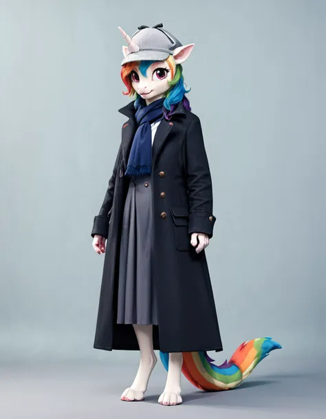 score_9, score_8_up, score_7_up,
anthro unicorn wearing sh3rl0ck coat, hat,
multicolored hair, rainbow tail, paws,feral,
<lora:sherlock:1>