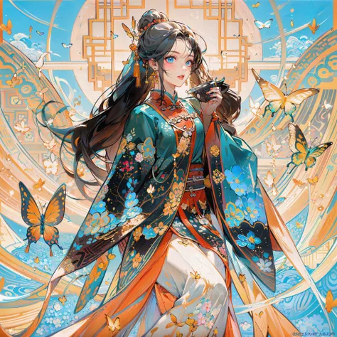 (Masterpiece:1.2, high quality),(pixiv:1.4),Gongbi painting of the Song Dynasty,
<lora:Chinese style_20230607154437-000017:0.8>,1girl,Chinese style,Colorful Butterfly,female_perver,