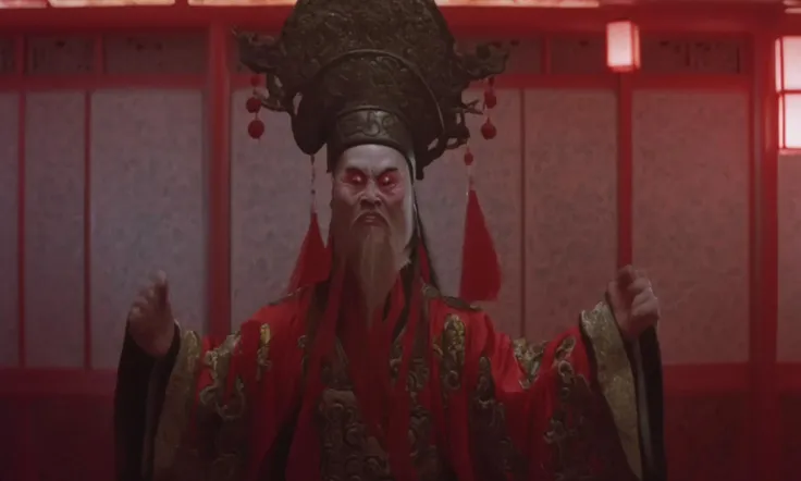 cinematic film photograph of a chinese thunder god in a chinese restaurant <lora:Big_Trouble_in_Little_LoRA_XL:1.3>