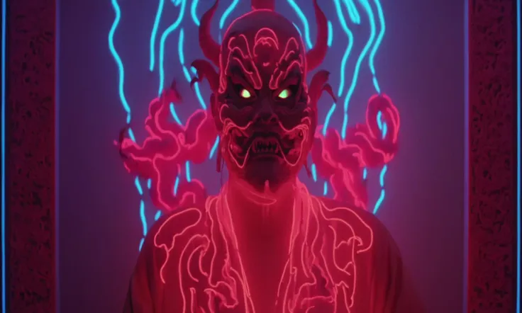 cinematic film photograph of a neon chinese demon <lora:Big_Trouble_in_Little_LoRA_XL:1.3>