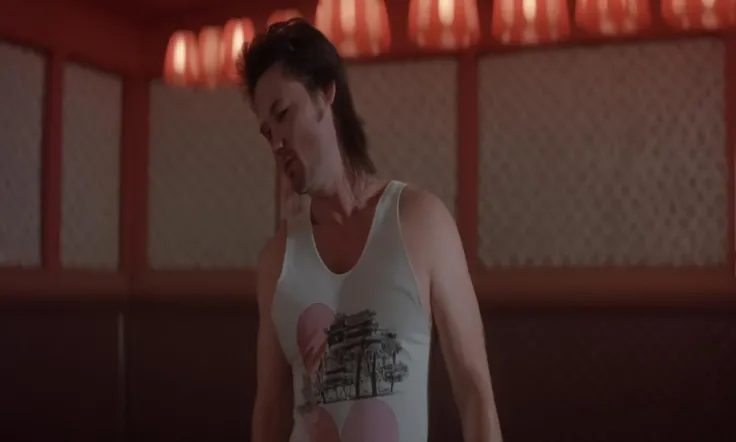 cinematic film photograph of a trucker wearing a wife-beater shirt, in a chinese restaurant <lora:Big_Trouble_in_Little_LoRA_XL:1.3>