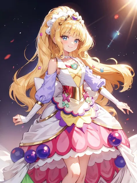 a woman in a dress with long blonde hair and a flower crown