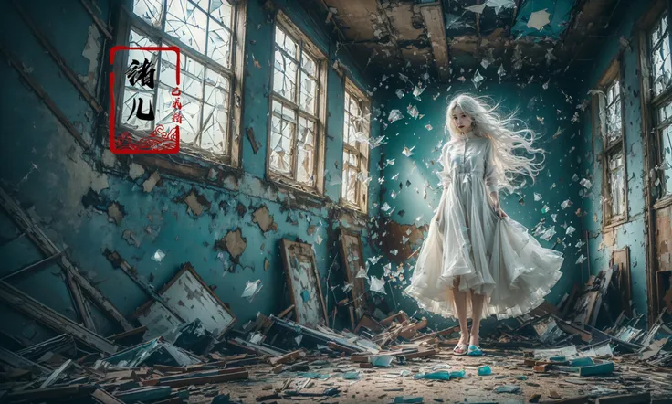 abandoned1girlsololong hair(white hair:1.4)(shard of glass:1.4)
A shot with tension(sky glows cyan,Visual impact,giving the poster a dynamic and visually striking appearance:1.2),
<lora:~Q?-^X\Ys:0.8>