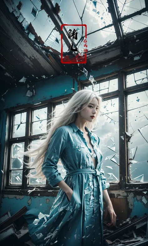 abandoned1girlsololong hair(white hair:1.4)(shard of glass:1.4)
A shot with tension(sky glows cyan,Visual impact,giving the poster a dynamic and visually striking appearance:1.2),
<lora:~Q?-^X\Ys:0.8>