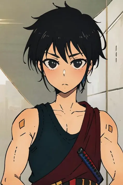masterpiece, best quality, high quality, 1boy, solo, male focus, looking at viewer, upper body, <lora:hatz_kami_no_tou:0.74>, hatz_kami_no_tou, black hair, black eyes, ,