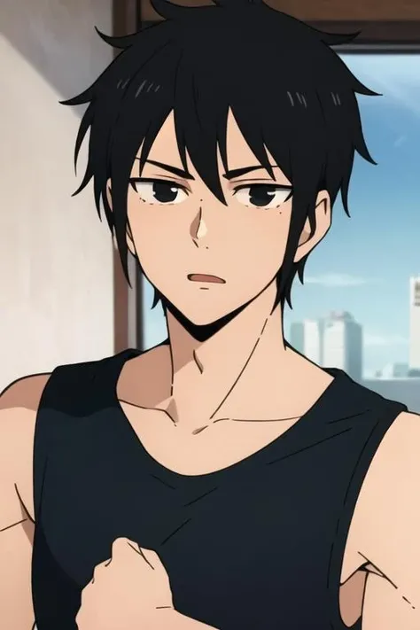 masterpiece, best quality, high quality, 1boy, solo, male focus, looking at viewer, upper body, <lora:hatz_kami_no_tou:0.56>, hatz_kami_no_tou, black hair, black eyes, , sportswear