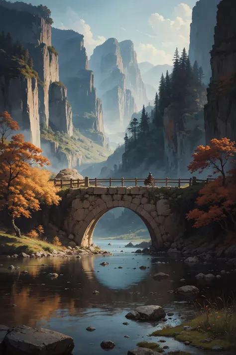 rich colors, intricate, (best quality:1.4), Masterpiece, capturing every detail of this serene and immersive landscape, <lora:ghibliStyleConcept_v40:0.42426406871192845>, (Bridges:0.8), <lora:FujiVelvia50:0.07071067811865475>, detailed background, portrait of cowboy