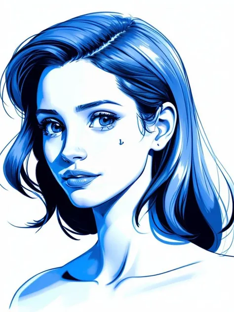 (Drawing:1.3) of (Technical illustration:1.3) 3/4 portrait, modelshoot, beautiful woman, jessica chastain