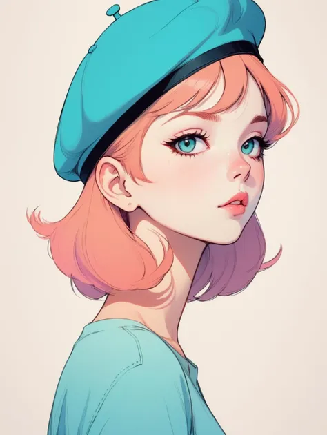 girl wearing a beret, very anime!!! anime!! intricate details, aesthetically pleasing pastel colors, poster background, art by conrad roset and ilya kuvshinov