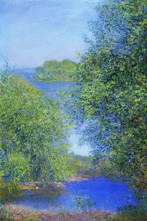 painting \(medium\),lake,trees <lora:monet-000004:1>