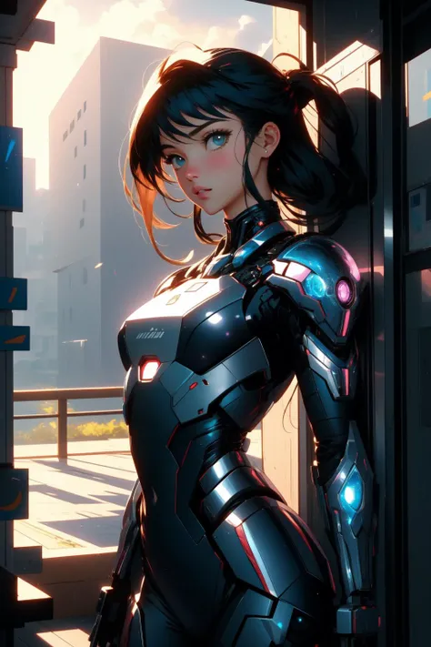 1girl, (by Christian Wilhelm Allers:0.7) , 8k, highly detailed, medium shot of a Short Hideous ([head of a Snail:Tablets:2]:1.3) with Minimalist Metal Gear game armor, from inside of a Biopunk Townhouse, lush fauna and Planet Venus in background, Stormy weather, Bokeh,  still, Tranquil, Pin-up, Sun Rays, Depth of field 100mm, triadic colors, symbolism, Liminal dream, masterpiece, Concept Art World