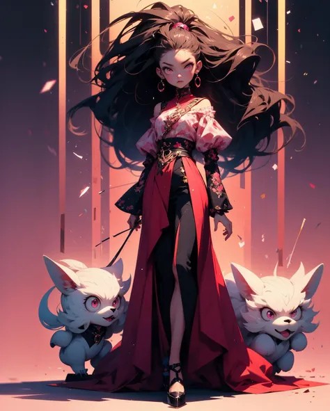 full body Esbianï¼front-facing viewï¼ãStanding pictureãlong bootob cut hairãan animated characterï¼one girlsãPink eyesãA detailed faceï¼ãPlain backgroundãStand up straightãTop image qualityãï¼Kã