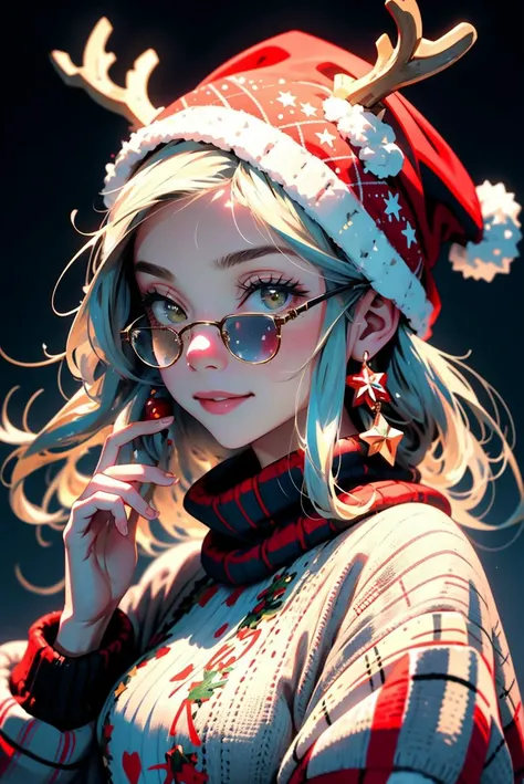 a heartwarming (head portrait:1.5) photo of 1 girl, smile, christmas oversize pullover sweater with reindeer pattern, knitting hat, stands in front of a beautifully decorated Christmas tree, capturing the essence of the Christmas spirit,
best quality, masterpiece, ultra high res, highly detailed, in the night,