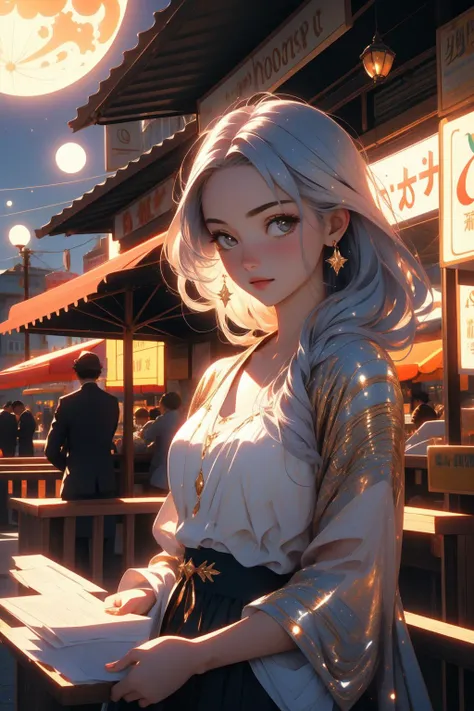 1girl, 8k, stylized, landscape of a Elevating Sweltering Indigo and Gold ([The Redwood Forest|Hungary]:1.3) from inside of a food stand, highly detailed, Romanian street and Venusian atmosphere in background, Moon in the night, Masterpiece, Awe, lovely, Ascii Art, Cold Lighting, Depth of field 270mm, Velvia, Impasto, Silver and Peach flakes, adobe lightroom, Best quality, (scene art designed by Ueda Fumito:0.7) , (Antonio Mora:0.7) , (Tony DiTerlizzi:1.1)