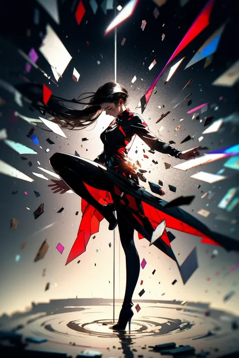 decef, stained glass fragments, disintegrating effect, 1 girl ,upright straddle, in the night,
<lora:decef:0.9>, exaggerated, full of dynamic, Tyndall effect, motion lines,