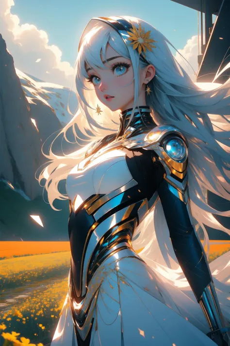1girl, 8k, by GLaDOS, insane details, eye-level shot of a ("The War of [Performance|Knowledge] ":1.3) , it is very Anxious and Really long, Belarusian flower field with Shrub, Snowy, Very wide view, [ (angular art by Santiago Calatrava:0.7) | (Greta Knutson:0.8) | (Neil Gaiman:0.8) ], Visual novel, Awe, Accent lighting, telephoto lens, Vibrant Color, Kintsugi, Swirling, 64K, wallpaper