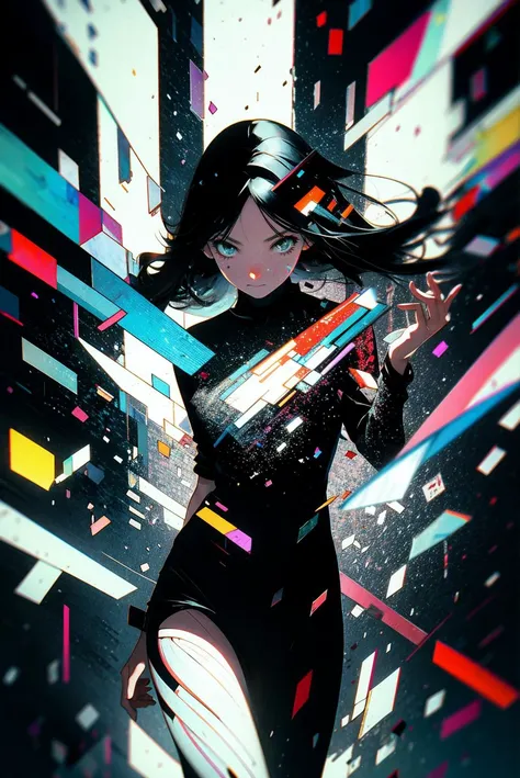 decef, stained glass fragments, disintegrating effect, 1 girl ,yokozuwari, in the night,
<lora:decef:0.9>, exaggerated, full of dynamic, geometric, particle,  holo,  motion lines,