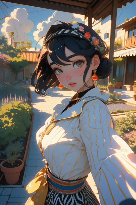 1girl, mundane, insane details, masterpiece, selfie shot angle of a Mediterranean ([High-speed Train:Herb garden:5]:1.3) , it is very 1920'S and 1980'S, it is smooth, it is designed by Toyota, Emotionally Charged space in background, Gradient fauna and Dwarf Planet Pluto in background, at Sunrise, Very wide view, [ (cinema art stylized by Kenji Mizoguchi:0.8) , (Konstantin Korovin:1.3) , (Brent Cotton:0.7) , (Gustave De Smet:0.9) :7], Ultra Real, Light, majestic, Queercore Art, Beautifully Lit, Depth of field 270mm, Kodak portra, Zentangle, dripping contrasting colors and zebra print, Highres, most beautiful artwork in the world