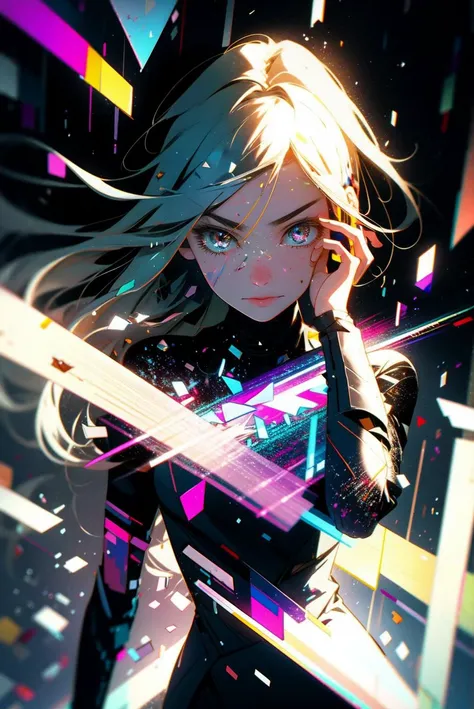 decef, stained glass fragments, disintegrating effect, 1 girl ,lap pillow, in the night,
<lora:decef:0.9>, exaggerated, full of dynamic, (geometrical:1.2), particle, Line of Light, holo, motion lines, lens flare,