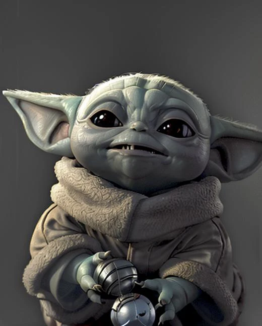 a 3d cartoon of cute smiling (_yodah) holding a metal knob, art by (greg rutkowski), (sokolov) style digital art, close view, cozy, high resolution, very detailed, best quality, star wars, <lora:groguLora_v1-BABY_YODAH-:0.70> <lora:sokolovStyle_v10:0.30>
