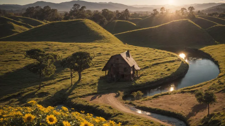house,mountain,sunrise,sky,river,flower field, trees,birds,<lora:SLS:0.7> ,warmlight,sunlight,toplighting,landscape, view from above,people sitting, official art,finely detail, Depth of field,(((masterpiece))),((extremely detailed CG unity 8k wallpaper)),best quality, high resolution illustration,Amazing,highres,intricate detail,(best illumination, best shadow, an extremely delicate and beautiful),, <lora:add_detail:1>, tilt-shift photography, miniature effect, selective focus, blurred edges, small-scale illusion, playful perspective