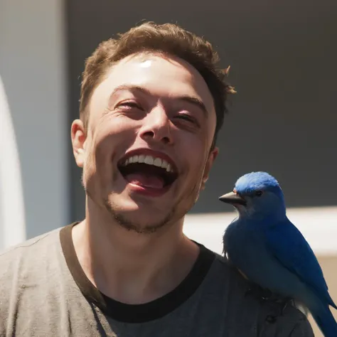 a man (elon musk) evil laughing, chasing a bird,(blue bird), official art,finely detail, Depth of field,(((masterpiece))),((extremely detailed CG unity 8k wallpaper)),best quality, high resolution illustration,Amazing,highres,intricate detail,(best illumination, best shadow, an extremely delicate and beautiful),, <lora:SLS:1.0>,