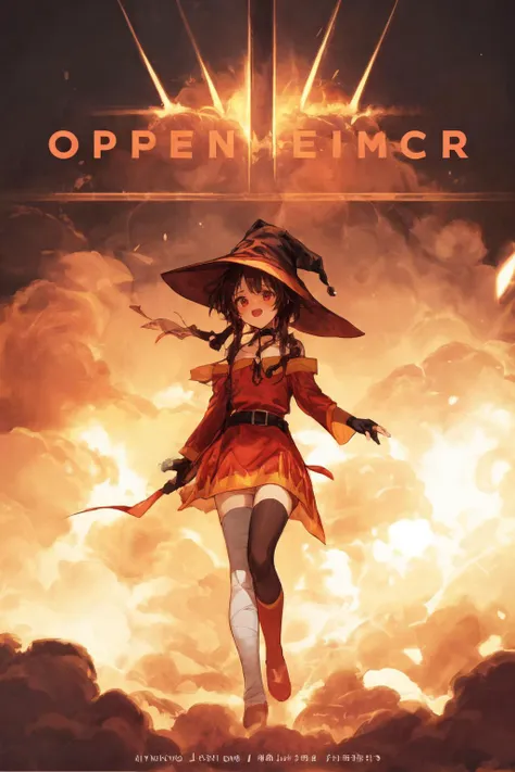 a woman standing in front of a clock with flames and sparks in the background, Enki Bilal, promotional image, poster art, panfuturism, cloud of smoke and a sky full of clouds, Dirk Crabeth,
<lora:Megumin:0.4>, megumin, kono subarashii sekai ni shukufuku wo!, solo, hat, witch hat, brown hair, short hair with long locks, red eyes, blush, closed mouth, black choker, collarbone, flat chest, off-shoulder dress, dress, red dress, long sleeves, black gloves, fingerless gloves, belt, brown belt, gold trim, asymmetrical legwear, mismatched legwear, bandaged leg, black thighhighs, (massive explosion:1.2), nuclear explosion,open mouth,angry,acrobatic pose,, official art,finely detail, Depth of field,(((masterpiece))),((extremely detailed CG unity 8k wallpaper)),best quality, high resolution illustration,Amazing,highres,intricate detail,(best illumination, best shadow, an extremely delicate and beautiful),, <lora:add_detail:1>, <lora:SLS:1.0>,