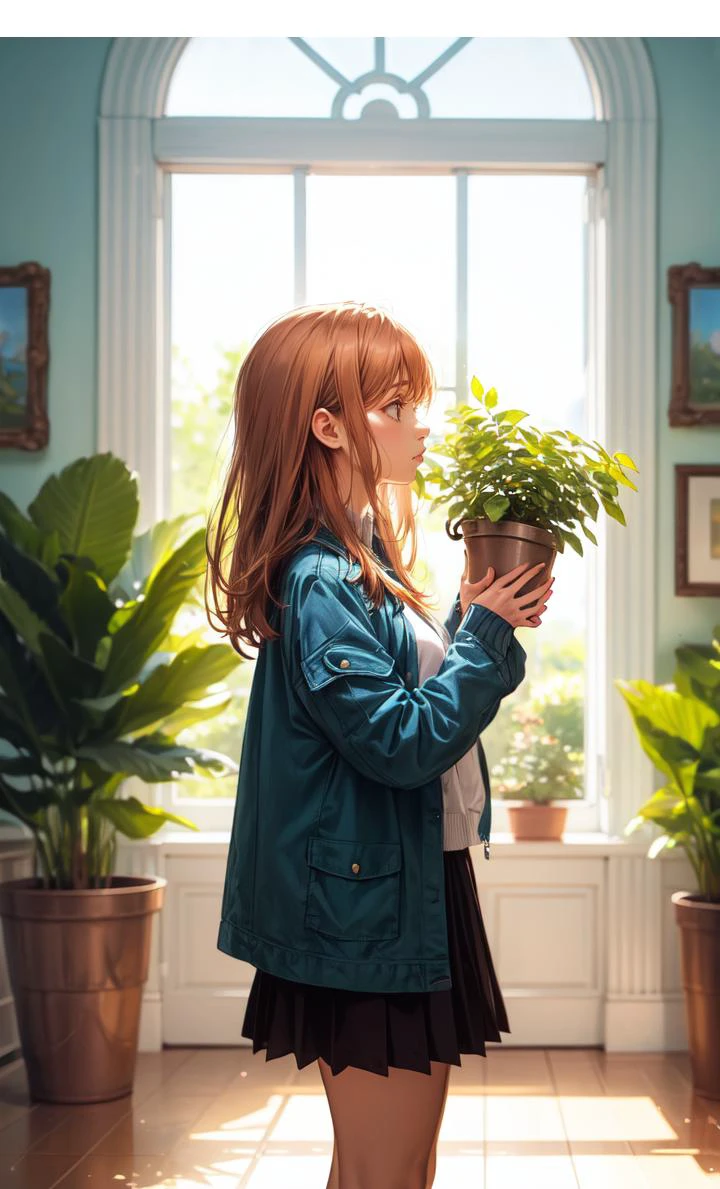 <lora:add_brightness:0.5><lora:add_detail:0.5><lora:add_saturation:0.4>
high detail,profile, masterpiece,
1woman, solo focus, jacket, skirt,
sunroom,potted plant, sky,sunbeam, <lora:SLS:1>