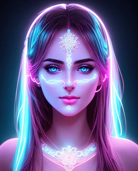 neon light sign in design of face | of gorgeous goddess | detailed gorgeous face | precise lineart | intricate | realistic | studio quality | cinematic | luminescence | character design | concept art | highly detailed | illustration | digital art | digital painting