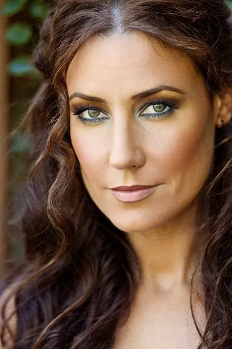 cleopatra costume , autumn , dusk <lora:Orla_Brady:1> masterpiece, best quality, detailed face,, 1girl, solo, a mature o1873b, brown_eyes, realistic, brown_hair, long_hair, posing,