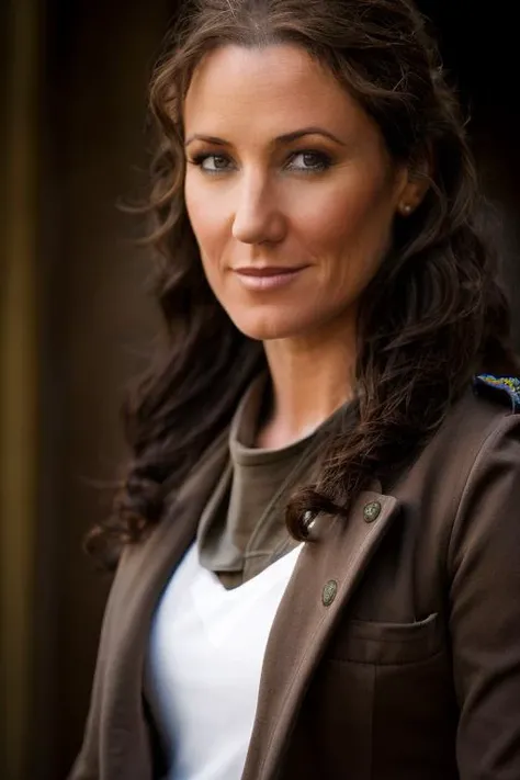 camo costume ,  vehicle interior , night  <lora:Orla_Brady:1> masterpiece, best quality, detailed face,, 1girl, solo, a mature o1873b, brown_eyes, realistic, brown_hair, long_hair, posing,
