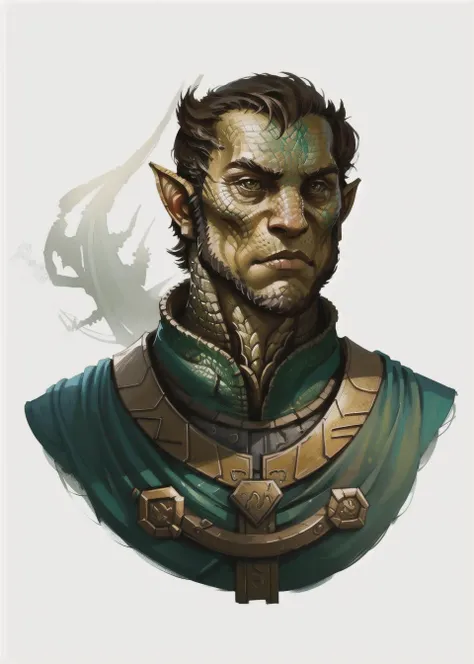 rpp, portrait of a dragon headed dragonborn, illustration, concept art, in the style of greg rutkowski <lora:dnd_portrait:0.7>
