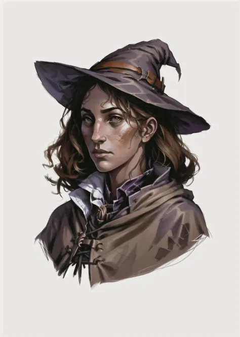 rpp, portrait of a young witch, illustration, concept art, in the style of greg rutkowski, <lora:dnd_portrait:0.7>