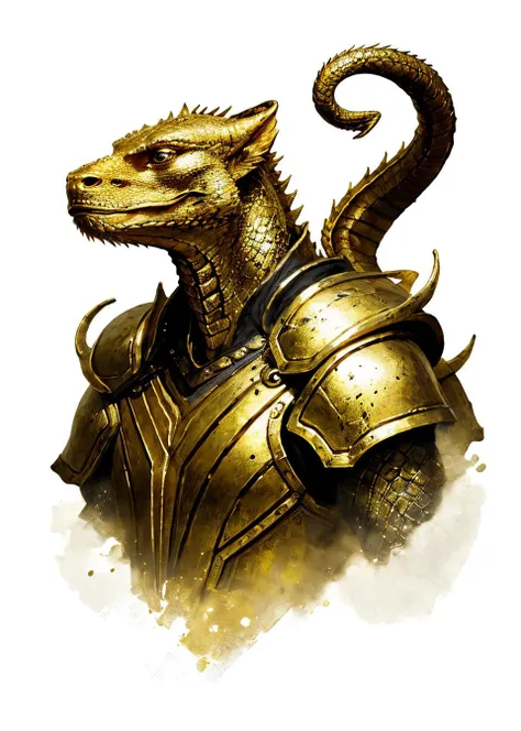 rpp, portrait of a golden dragonborn, illustration, concept art, in the style of greg rutkowski <lora:dnd_portrait:0.7>