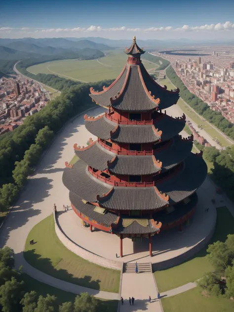 Hanshan Temple outside Gusu City, the midnight bell to the passenger ship, superb, masterpiece, illustration, wallpaper, absurd, bird's eye view, bird's eye view: 0.3