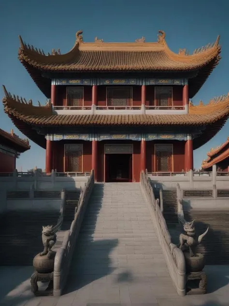 In a real-world scenario, The ancient Chinese palace is located above the clouds, In the main hall of the Royal Palace, The emperor sits on the throne, Dressed in luxurious period costumes,The face is majestic. Surrounded by concubines, The craftsman knelt before them, Magnificent, glazed tiles, Colorful light, (((splasheplashed ink}), Masterpiece, High quality, Exquisite graphics, High detail: