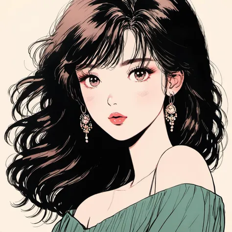 A soft, seductive, made-up woman<lora:1990-2:1>