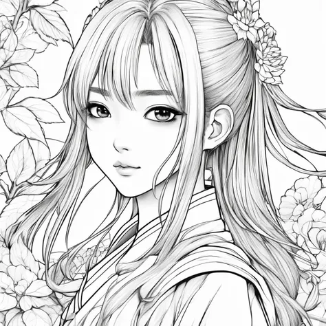 1girl, asian, anime style, beautiful, ColoringBookAF, <lora:ColoringBook:1>