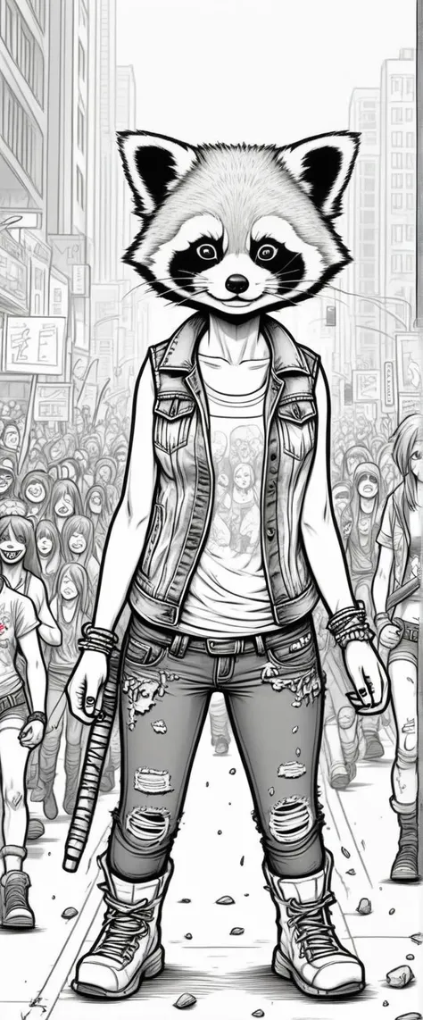 <lora:ColoringBookRedmond-ColoringBook-ColoringBookAF:1.0> (ColoringBookAF, Coloring Book, outlined pen drawing, black and white outline:1.3), [:(23-year-old Alien Goth (anthropomorphic Red Panda:1.4) wearing(Ripped denim vest over a band tee):2], [(battle amidst a parade, with floats and costumed performers adding to the chaos and spectacle:1.3)], pixar, ColoringBookAF