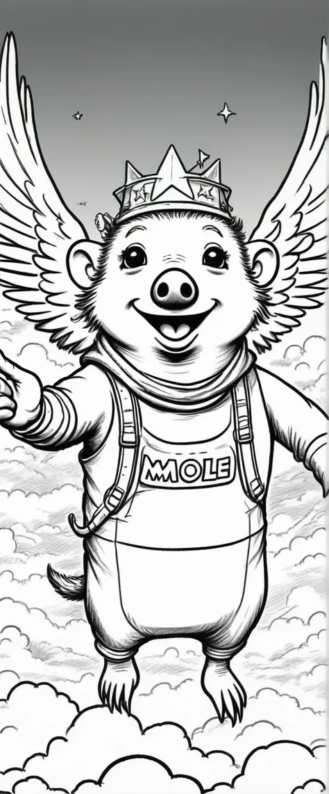 <lora:ColoringBookRedmond-ColoringBook-ColoringBookAF:1.0> (ColoringBookAF, Coloring Book, outlined pen drawing, black and white outline:1.3), [:(23-year-old Regency (anthropomorphic Star-nosed Mole:1.4) wearing(Spiked wristbands with a graphic tank top):2], [(showdown on the wing of a plane mid-flight, with fighters struggling to maintain balance while battling high above the clouds:1.3)], pixar, ColoringBookAF