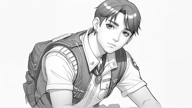 <lora:ColoringBookRedmond-ColoringBook-ColoringBookAF:1.0> (Coloring Book, ColoringBookAF, black and white, thick lines:1.3), [:(Thrilled 23-year-old Prairie man wearing (Sleeveless studded vest with dark wash jeans):2], [(Leading a Scout Troop:1.3)], anime, ColoringBookAF, B&W