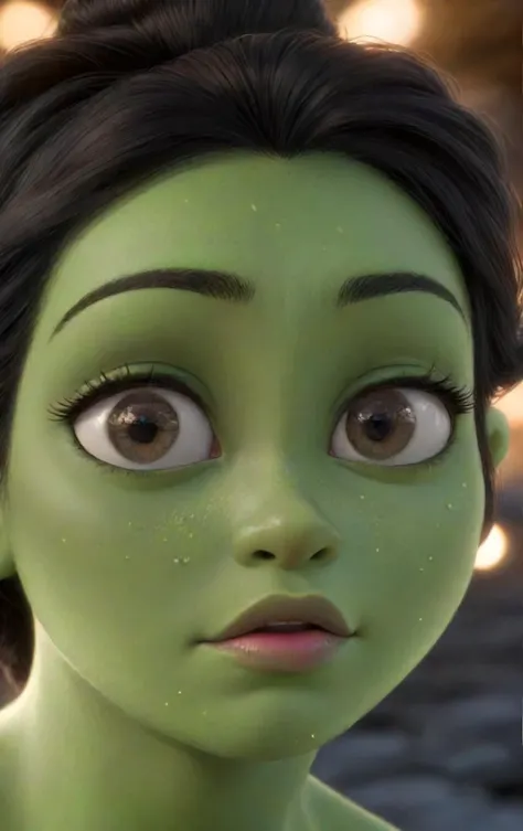 <lora:LCMTurbo4:1>, outside, Close Up,A ((Extreme Close Up of Tiana <lora:princess_test1:0.5>)) (that's disgust), ((look at the camera)), simple as background, space-time distorted warp gate, slate tiles roof, incandescent outdoor lamps, pin spot lighting, midday