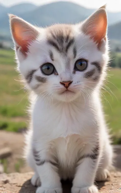<lora:LCMTurbo4:1>, A ((Medium Close Up of 1kitten)), look at the camera, valley as background