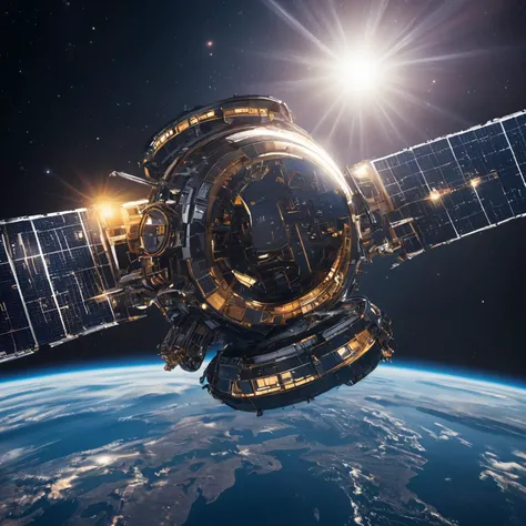 cinematic photo of (masterpiece, high resolution, detailed:1.2), a futuristic space station floating in the cosmos, intricate (metallic structures:1.2) reaching towards the stars, (glistening solar panels:1.1) reflecting the distant sun, (vast darkness:1.1) surrounding the station, (advanced technology:1.2) visible in every detail, (futuristic design:1.1) blending with the cosmic backdrop, a blend of (science fiction and reality:1.2) in this captivating space scene, <lora:LCMTurboMix_DPM_SDE_Karras:1>, 35mm photograph, film, bokeh, professional, 4k, highly detailed
